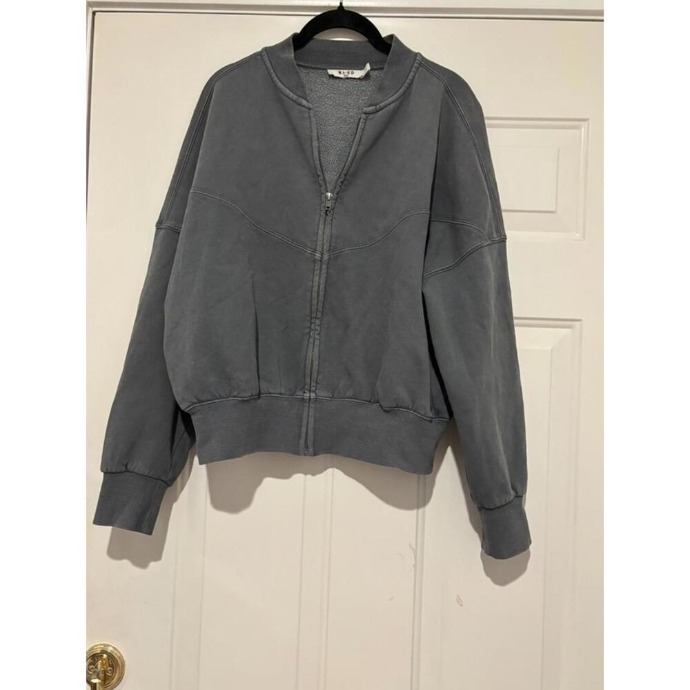 Women's sz S oversized NA-KD zip‎ up activewear sweatshirt black #1050